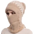 Vinter Damtröja Mössa Dam One-Piece Beanie Mössa Halsduk Mask Varm Vinter Stickad Mössa Tjock Skidmössa