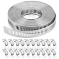 Slangeklemmer 20FT Metalrem+20 Befæstelser DIY Klip-til-pas Rustfrit Stål Båndklemmer Justerbar Stor Orm