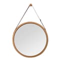 Bambu väggspegel rund hall spegel badrumsspegel med justerbar läderrem 38cm