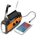 Miniatyrbild 1 av 5: Solradio AM/FM Vevradio Portabel USB Uppladdningsbar Nödradiotelefon med 2000mAh Powerbank, LED-ficklampa, SOS-larm och Handvevsdynamo för