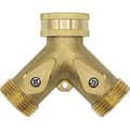 10964 2-veis Y-fordeler, 3/4\" hann, messing, med stengeventiler