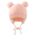 Flätad barnmössa, varm stickad barnmössa med öronskydd pink