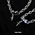 Miniatyrbillede 6 af 7: 2024 Retro Sort Zirkon Stjernearmbånd Til Kvinder Mænd Trend Titan Stål Punk Nk Kæde Unisex Smykker Nye Par Tilbehør Stjernearmbånd Sort
