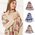 Pikkukuva 2 / 5: Farfi Dam Scarf Randigt print Tjock Mysig Mjuk Tvättbar Nackskydd Tofs Elastisk Kontrast Färg Dam Vintersjal För dagligt bruk Blå