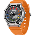 Miniatyrbillede 1 af 6: Modemandes Ure Multifunktionelt Elektronisk Armbåndsur 50m Vandafvisende Ur Digital Analog Kvartsur Trendy Dobbelt Skærme Herreure Orange orange