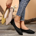Miniatyrbilde 2 av 7: Flats spisse tå sko for kvinner, ensfarget strikket slip-on sko, casual pustende ballett sko Black CN36(EU35.5)