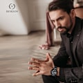 Miniatyrbillede 2 af 7: Moderne herreur multifunktionel rustfrit stål armbåndsur forretningsanalogt kvartsur lysende dato kalender ure til mænd Sort Black
