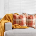Miniatyrbilde 6 av 8: Recitem Sett med 2 Orange Rutete Høst Putetrekk 45x45cm, Koselig Høstdekorasjon til Sofa eller Seng
