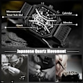 Miniatyrbillede 3 af 7: Quartz armbåndsur til mænd business rustfrit stål ur lysende analog armbåndsur multifunktionel chronograph ur mode firkantet ur Sort B Black B
