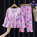 Miniatyrbild 1 av 3: Sanrio Kuromi Dräkt Barn Långärmad Pyjamas Flickor Pojkar Tecknad T-shirt+byxor 2 st/set Barn Vardagliga Sovkläder D D 4-5Years