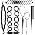 Miniatyrbillede 1 af 3: Hårstylingssæt til kvinder - 7 dele - Fransk fletning værktøjer og tilbehør (Sort) Black 7-piece set