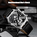 Miniatyrbillede 3 af 6: Ur Fashion Square Håndleds Ur Lysende Analogt Ur Multifunktionelt Chronograf Ur Fritids Rustfrit Stål Herre Ur Sort Sølv A Black silver A