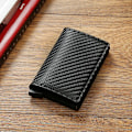 Miniatyrbild 5 av 7: Kolfiberkorthållare Plånböcker Herr RFID Black Magic Trifold Läder Smal Miniplånbok Liten Pengaväska Man Plånbok Plånbok Kvinnor Red C