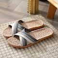 Miniatyrbilde 1 av 7: Herresko Tøfler Lin Hjem Innendørs Åpen Tå Flat Sko Strand Topper Stripete Splicede Gummi Sandaler Zapatillas Hombrel A 44-45