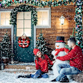 Miniatyrbillede 4 af 5: Julekrans med teksten \"Merry Christmas\", Julskylt til dørdekoration, Rustik Trædekoration til Udendørs