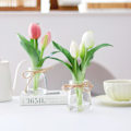 Miniatyrbillede 3 af 4: 2 Pakke Ægte Touch Tulipaner i Glasvase med Kunstig Vand, Blomsterarrangementer til Borddekoration White+pink
