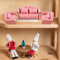 Pikkukuva 2 / 8: Nukkekodin sohvasetti - 1:12 mittakaava Punainen & Valkoinen Raidalliset Miniatyyri Nojatuolit Lasten Leikkikaluille RED Three piece set