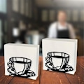 Miniatyrbillede 3 af 5: 2 stk. Serviettholdere med Kaffekop-tema til Bord, Sort Farmhouse Køkken Cocktail Spisebord Papirservietholder, Rustfrit stål