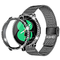 Miniatyrbillede 1 af 7: Til Samsung Galaxy Watch 4 5 6 Band Fald 40Mm 44Mm Mesh Loop Rustfrit Stål Rem Bling Fald Hærdet Glas Skærmbeskytter sort sæt watch6 40mm