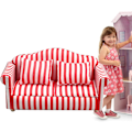 Pikkukuva 8 / 8: Nukkekodin sohva ja nojatuolisetti - 1:12 mittakaava Punainen ja valkoinen raidallinen miniatyyrihuonekalulelu RED double sofa