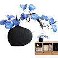 Miniatyrbild 2 av 7: Keramisk blomkruka – geometrisk formarrangemang, vit dekorativ kruka för mantel, bokhylla Svart vas + blå körsbärsblommor