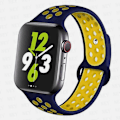 Pikkukuva 1 / 7: Urheilunauha Apple Watchille, 45 mm, 49 mm, 44 mm, 40 mm, 41 mm, 42 mm, Silikoninen ranneke, correa iWatch Ultra 2 Series 9 8 SE 7 6 5 4 3 Tummansininen-Keltainen 35 M-L