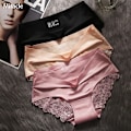Miniatyrbilde 2 av 7: 3st/lot Damtrosor Set Spets Seamless Underkläder Kvinnliga Silkestrosor Kalsonger Dam Trosa Culotte Femme Kvinna Underkläder XX 2 beige pink L