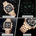 Miniatyrbillede 5 af 7: Herreure Fashion Multifunktionelt Armbåndsur Chronograph Lysende Ur Mænd Rustfrit Stål Herreure Kvadratisk Fritidsur Sort B Black B