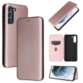 Miniatyrbild 1 av 4: SQBB Fodral För Samsung Galaxy S21 Fe 5g/4g Kolfiber Fodral Folio Flip Skyddande Magnetiskt Cover Etui Coque Rosa none