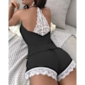 Miniatyrbild 1 av 7: Kvinnors Virkade Spets Pyjamas Ärmlös V-Hals Set Casual Daglig Bära 2 Bit Sömnkläder Suit Se Solid Home Kläder Sommar 2023. bk XL