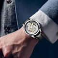 Miniatyrbillede 6 af 7: Mænd Minimalistisk Armbåndsur Analog Kvarts Ure Enkle Forretningsmænd Ure Skelet Rustfrit Stål Armbånd Til Mænd Sort Black