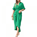 Miniatyrbild 1 av 9: Ditsy Tie Front Button Up Boho Midi T-shirt Klänningar (Grön L)