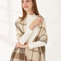 Miniatyrbilde 5 av 5: Farfi Dam Scarf Randigt print Tjock Mysig Mjuk Tvättbar Nackskydd Tofs Elastisk Kontrast Färg Dam Vintersjal För dagligt bruk Beige