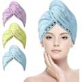 Miniatyrbillede 1 af 8: Mikrofiber Hårhåndklæder 3 Pak Hårhåndklæder 6 Stk Hårbånd Superabsorberende Hurtigtørrende Turban Håndklæde til Kvinder (Blå & Gul & Lilla) C
