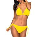 Miniatyrbild 4 av 5: WJSM Dam Triangle Bikini Set Halter Tvådelad Sexig Baddräkt String Knytsida Baddräkt Djupgul Deep Yellow L