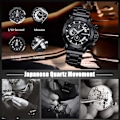 Miniatyrbillede 3 af 7: Moderne herreur multifunktionel rustfrit stål armbåndsur forretningsanalogt kvartsur lysende dato kalender ure til mænd Sort Black