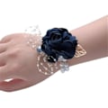 Miniatyrbillede 3 af 3: Rose Bryllup Håndleds Corsage og Boutonniere Sæt Fest Prom Håndbånd Blomsterdragt Dekor (mørkeblå)