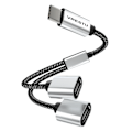 Miniatyrbillede 1 af 7: USB 2.0 Type-C-adapter til rejsende, 6000 flettet dataopladningshub, til Samsung Galaxy S22 MacPlePro Air iPad C til 2 USB