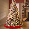 Miniatyrbilde 5 av 5: 48 Tums Julgransskjort Dekorasjoner Jul Stor Rød Chunky Cable Farmhouse Tykk Rustik Gransskjort for Mer