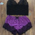 Miniatyrbilde 1 av 7: Sexy Pyjamas för Kvinnor 2 Bitar Topp Shorts Set Nattkläder Kläder Spets Pyjamas Underkläder Underkläder Underkläder Lila S
