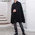 Miniatyrbillede 2 af 7: Incerun Mode Mænd Frakke Jakker Lapel Solid Farve En Knap Cape Trench Streetwear 2023 Casual Herre Overfrakker Po S-5Xl Sort S
