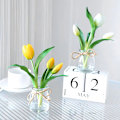 Miniatyrbillede 2 af 4: 2 Pakke Ægte Touch Tulipaner i Vase med Kunstig Vand, Kunstige Blomster til Hjemmets Midtpunkt White+yellow