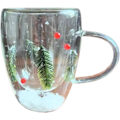 Miniatyrbilde 1 av 7: Juleglass med dobbelveggisolasjon - Snødekte grantrær, kopp for kaffe og te 350 ml