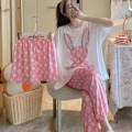 Pikkukuva 3 / 6: Naisten Uusi Pyjama 3-osainen Naisten Kesä Lyhythihainen Löysä Korealainen Versio Opiskelijoiden Suuri Koko Suuri Koko Suuri Koko Kotipyjama Sininen 40-70kg