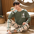 Pikkukuva 1 / 7: Vår Höst Plus 5Xl Stickade Mäns Sovkläder Brev Lattice Pyjamas Plaid Pyjamas Sets Casual Sets Loungewear Pyjamas Natt Mode M1 4XL ASIAN(95-105Kg)