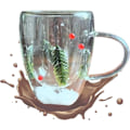 Miniatyrbilde 7 av 7: Juleglass med dobbelveggisolasjon - Snødekte grantrær, kopp for kaffe og te 350 ml