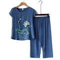 Miniatyrbild 1 av 7: Varumärken Designer Dam Sovkläder Sommar Dam Pyjamas Set Tunn Lös Kortärmad Pyjamas Kvinnor Ventilation Hemkläder Blå 2 4XL 70-80Kg