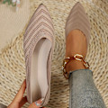 Miniatyrbillede 1 af 7: Platte spidse tå sko til kvinder, ensfarvede strikkede slip-on sko, casual åndbare balletsko Apricot CN40(EU38.5)