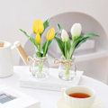Miniatyrbillede 3 af 4: 2 Pakke Ægte Touch Tulipaner i Vase med Kunstig Vand, Kunstige Blomster til Hjemmets Midtpunkt White+yellow