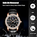 Miniatyrbillede 6 af 8: Mænds Analog Kvarts Luminous Business Ur Vandafvisende Diamant Ur Månefase Armbåndsur med Læderrem Sort Black
